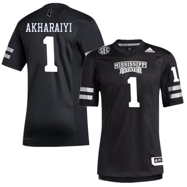 Men #1 Kelly Akharaiyi Mississippi State Bulldogs College Football Jerseys Stitched-Black